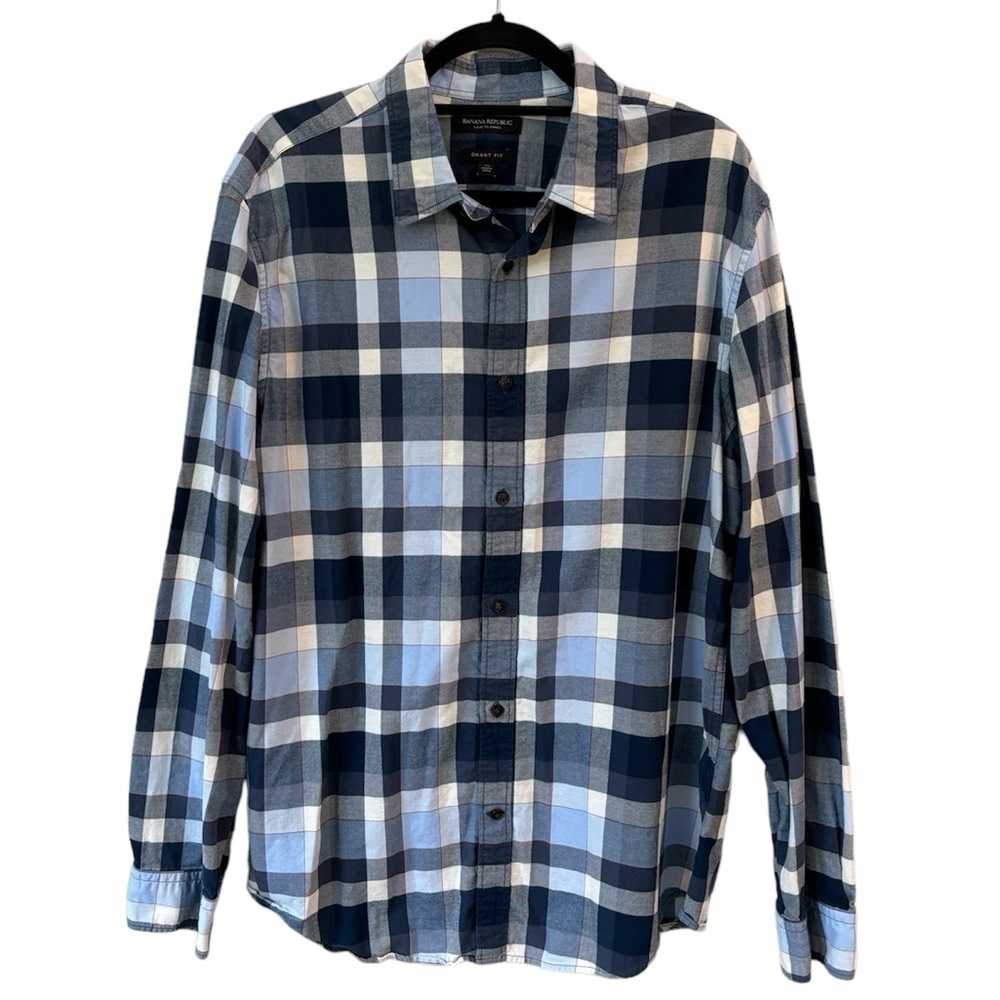 Banana Republic Luxe Flannel Grant Fit Navy/Blue/White w/ Red Stripe Men's XL